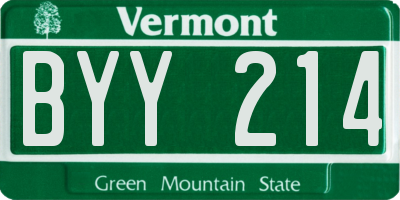 VT license plate BYY214