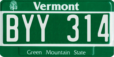 VT license plate BYY314