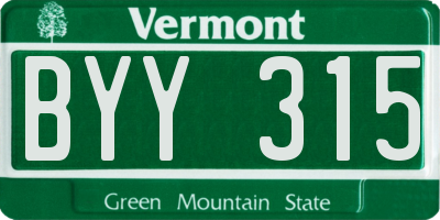 VT license plate BYY315