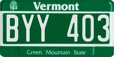 VT license plate BYY403