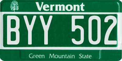 VT license plate BYY502