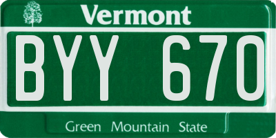 VT license plate BYY670
