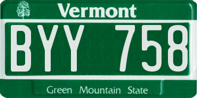 VT license plate BYY758