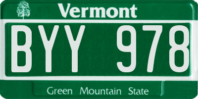VT license plate BYY978