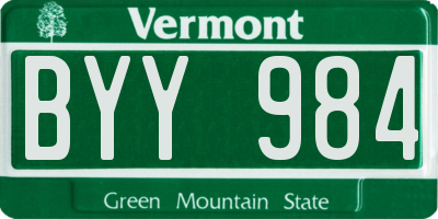 VT license plate BYY984