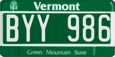 VT license plate BYY986