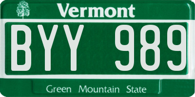 VT license plate BYY989