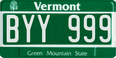 VT license plate BYY999