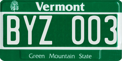 VT license plate BYZ003