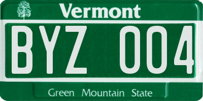 VT license plate BYZ004