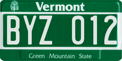 VT license plate BYZ012