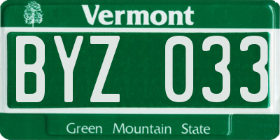 VT license plate BYZ033