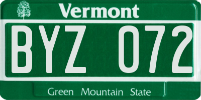 VT license plate BYZ072
