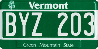VT license plate BYZ203