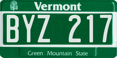 VT license plate BYZ217