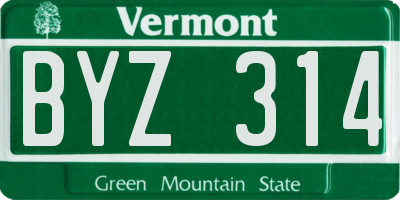 VT license plate BYZ314