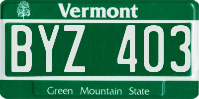 VT license plate BYZ403