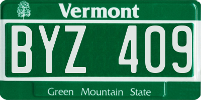 VT license plate BYZ409