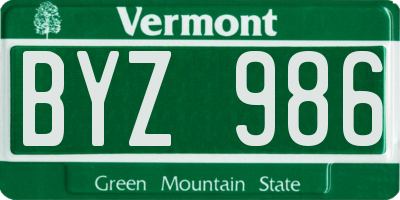 VT license plate BYZ986