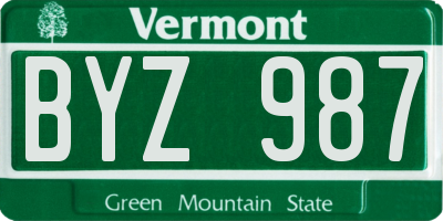 VT license plate BYZ987