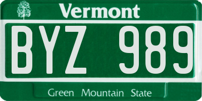 VT license plate BYZ989