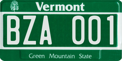 VT license plate BZA001