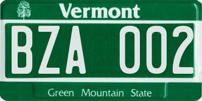 VT license plate BZA002