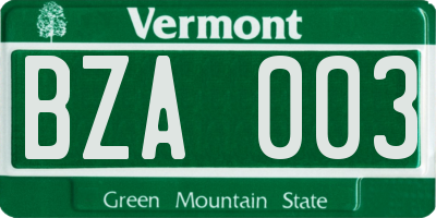 VT license plate BZA003