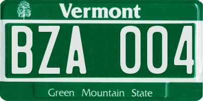 VT license plate BZA004