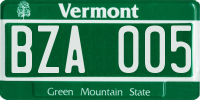 VT license plate BZA005