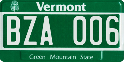 VT license plate BZA006