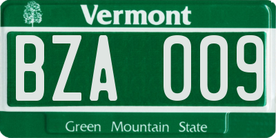 VT license plate BZA009