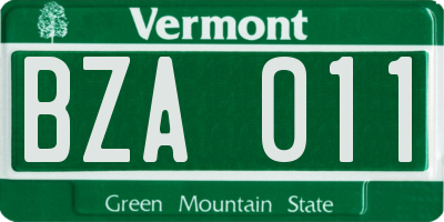 VT license plate BZA011