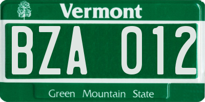 VT license plate BZA012