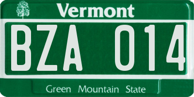 VT license plate BZA014