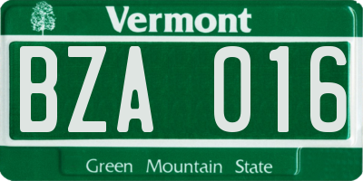 VT license plate BZA016