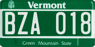 VT license plate BZA018
