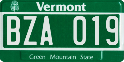 VT license plate BZA019