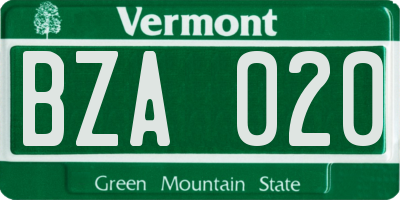 VT license plate BZA020