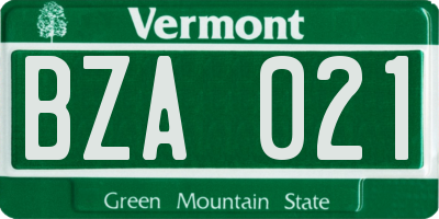 VT license plate BZA021