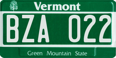 VT license plate BZA022