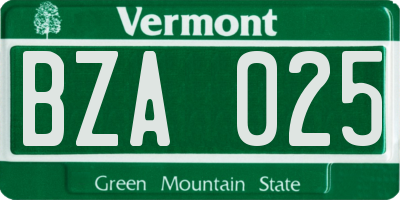 VT license plate BZA025