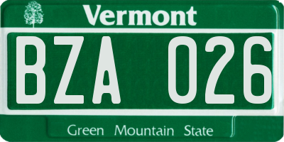 VT license plate BZA026