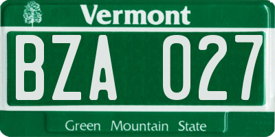 VT license plate BZA027