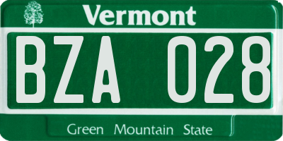 VT license plate BZA028
