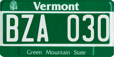 VT license plate BZA030
