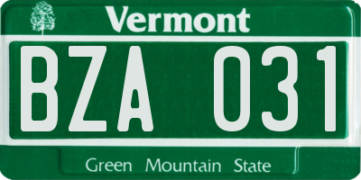 VT license plate BZA031