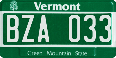 VT license plate BZA033