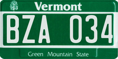 VT license plate BZA034
