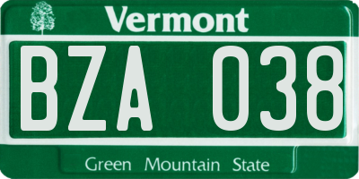VT license plate BZA038
